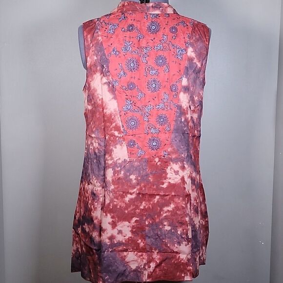 NWOT LOGO by Lori Goldstein Woven Tie-Dye Vest with Print Cotton Panels Sz M - Picture 5 of 12
